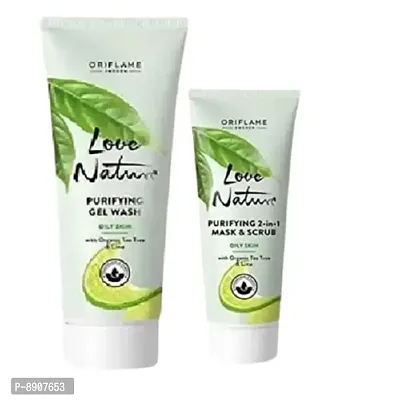 Purifying Gel Wash with Organic Tea Tree  Lime 125ML and Purifying 2-in-1 Mask  Scrub 75ML(LOVE NATURE by Oriflame) (combo)