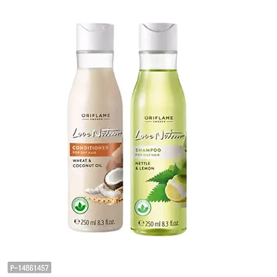 LOVE NATURE Conditioner for Dry Hair Wheat  Coconut Oil and Shampoo for Oily Hair Nettle  Lemon 250ML Each (Combo)