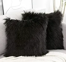 Luxurious Black Faux Fur Cushion Covers ndash; 20x20 Inch Pack of 2-thumb1