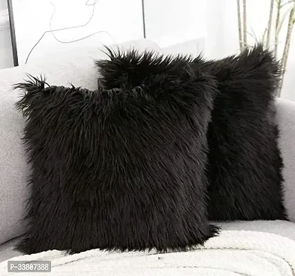 Luxurious Black Faux Fur Cushion Covers ndash; 20x20 Inch Pack of 2-thumb2