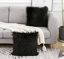 Luxurious Black Faux Fur Cushion Covers ndash; 20x20 Inch Pack of 2-thumb2