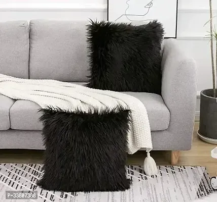 Luxurious Black Faux Fur Cushion Covers ndash; 20x20 Inch Pack of 2-thumb3