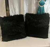 Black Faux Fur Cushion Covers 12x12 Inch  Pack of 2-thumb1