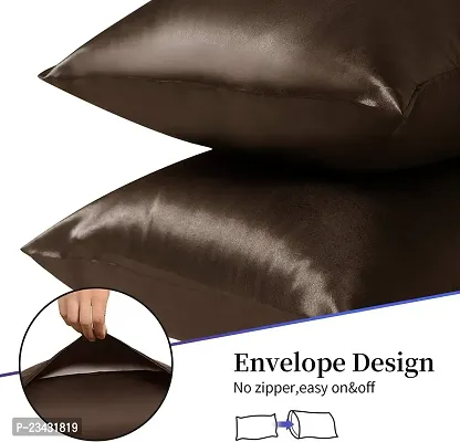 QVARKY Premium Satin Silk Pillow Covers Pillowcase for Hair and Skin 2 Pack Satin Pillowcase with Envelope Closure Cool Super Soft and Luxury (Chocolate)-thumb2