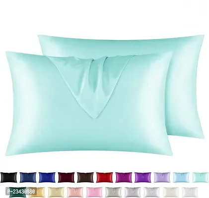 QVARKY Premium Satin Silk Pillow Covers Pillowcase for Hair and Skin 2 Pack Satin Pillowcase with Envelope Closure Cool Super Soft and Luxury (Aqua)
