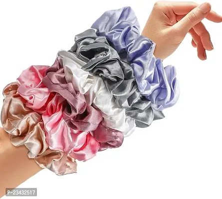 QVARKY 3 set Satin silk Scrunchies| 3 Pcs Regular Scrunchies - Silk Satin Scrunchies for Hair - Scrunchy for Thick Hair- Silk hair ties for Women, girls, lady and children (PATTERN 1)-thumb4