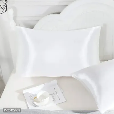 QVARKY Premium Satin Silk Pillow Covers Pillowcase for Hair and Skin 2 Pack Satin Pillowcase with Envelope Closure Cool Super Soft and Luxury (White)-thumb2