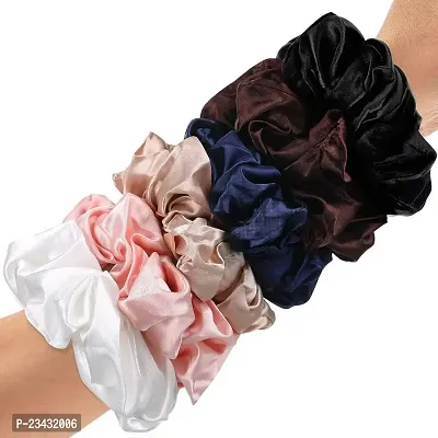 QVARKY 3 set Satin silk Scrunchies| 3 Pcs Regular Scrunchies - Silk Satin Scrunchies for Hair - Scrunchy for Thick Hair- Silk hair ties for Women, girls, lady and children (PATTERN 3)-thumb4