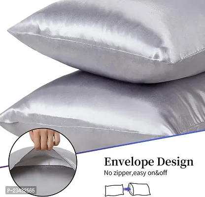 QVARKY Premium Satin Silk Pillow Covers Pillowcase for Hair and Skin 2 Pack Satin Pillowcase with Envelope Closure Cool Super Soft and Luxury (Silver Grey)-thumb5