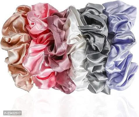 QVARKY 3 set Satin silk Scrunchies| 3 Pcs Regular Scrunchies - Silk Satin Scrunchies for Hair - Scrunchy for Thick Hair- Silk hair ties for Women, girls, lady and children (PATTERN 1)-thumb5
