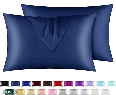 QVARKY Premium Satin Silk Pillow Covers Pillowcase for Hair and Skin 2 Pack Satin Pillowcase with Envelope Closure Cool Super Soft and Luxury (Navy Blue)