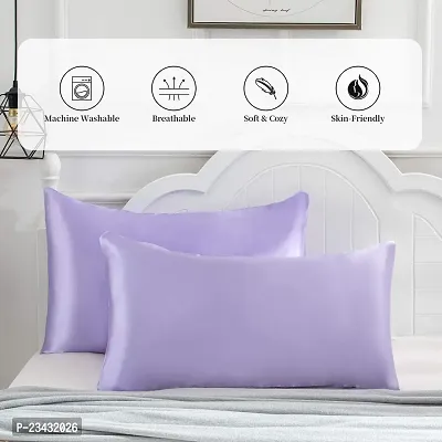 QVARKY Premium Satin Silk Pillow Covers Pillowcase for Hair and Skin 2 Pack Satin Pillowcase with Envelope Closure Cool Super Soft and Luxury (Lavender)-thumb3