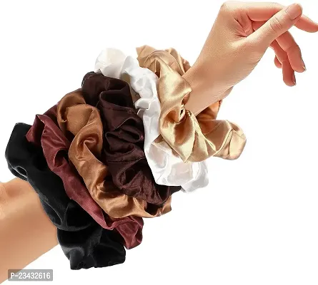 QVARKY 3 set Satin silk Scrunchies| 3 Pcs Regular Scrunchies - Silk Satin Scrunchies for Hair - Scrunchy for Thick Hair- Silk hair ties for Women, girls, lady and children (PATTERN 2)-thumb2