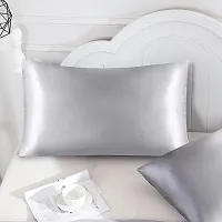 QVARKY Premium Satin Silk Pillow Covers Pillowcase for Hair and Skin 2 Pack Satin Pillowcase with Envelope Closure Cool Super Soft and Luxury (Silver Grey)-thumb1