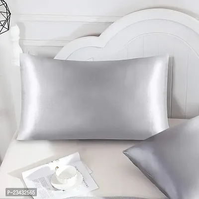 QVARKY Premium Satin Silk Pillow Covers Pillowcase for Hair and Skin 2 Pack Satin Pillowcase with Envelope Closure Cool Super Soft and Luxury (Silver Grey)-thumb2