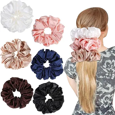 QVARKY 3 pcs Satin silk Scrunchies| 3 Pcs Regular Scrunchies - Silk Satin Scrunchies for Hair - Scrunchy for Thick Hair- Silk hair ties for Women, girls, lady and children - multicolor