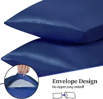 QVARKY Premium Satin Silk Pillow Covers Pillowcase for Hair and Skin 2 Pack Satin Pillowcase with Envelope Closure Cool Super Soft and Luxury (Navy Blue)-thumb2