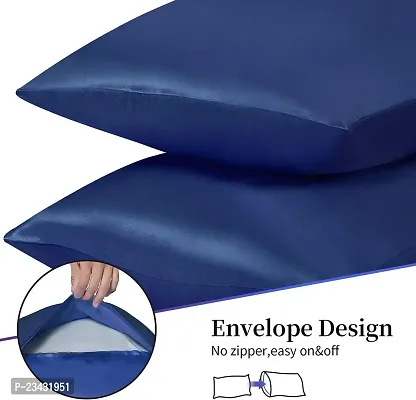 QVARKY Premium Satin Silk Pillow Covers Pillowcase for Hair and Skin 2 Pack Satin Pillowcase with Envelope Closure Cool Super Soft and Luxury (Navy Blue)-thumb3