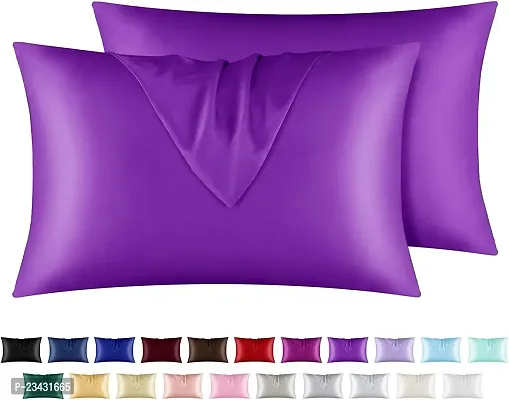 QVARKY Premium Satin Silk Pillow Covers Pillowcase for Hair and Skin 2 Pack Satin Pillowcase with Envelope Closure Cool Super Soft and Luxury (Purple)
