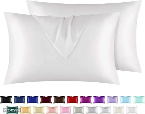 QVARKY Premium Satin Silk Pillow Covers Pillowcase for Hair and Skin 2 Pack Satin Pillowcase with Envelope Closure Cool Super Soft and Luxury (White)