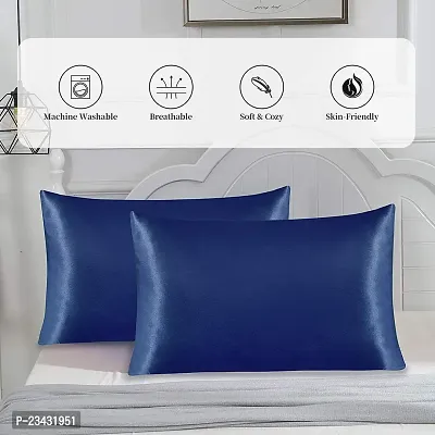 QVARKY Premium Satin Silk Pillow Covers Pillowcase for Hair and Skin 2 Pack Satin Pillowcase with Envelope Closure Cool Super Soft and Luxury (Navy Blue)-thumb5