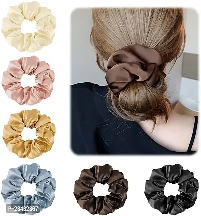 QVARKY 3 set Satin silk Scrunchies| 3 Pcs Regular Scrunchies - Silk Satin Scrunchies for Hair - Scrunchy for Thick Hair- Silk hair ties for Women, girls, lady and children (PATTERN 4)-thumb0