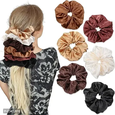 QVARKY 3 set Satin silk Scrunchies| 3 Pcs Regular Scrunchies - Silk Satin Scrunchies for Hair - Scrunchy for Thick Hair- Silk hair ties for Women, girls, lady and children (PATTERN 2)-thumb0