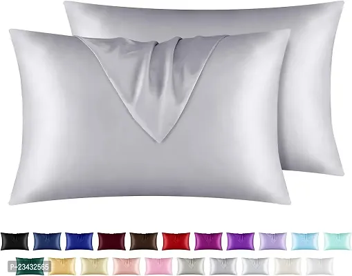 QVARKY Premium Satin Silk Pillow Covers Pillowcase for Hair and Skin 2 Pack Satin Pillowcase with Envelope Closure Cool Super Soft and Luxury (Silver Grey)