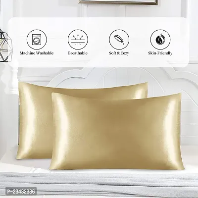 QVARKY Premium Satin Silk Pillow Covers Pillowcase for Hair and Skin 2 Pack Satin Pillowcase with Envelope Closure Cool Super Soft and Luxury (Champange)-thumb3