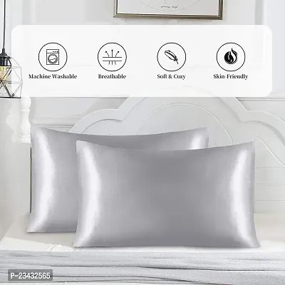 QVARKY Premium Satin Silk Pillow Covers Pillowcase for Hair and Skin 2 Pack Satin Pillowcase with Envelope Closure Cool Super Soft and Luxury (Silver Grey)-thumb3