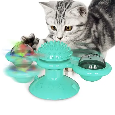 Sniffr Interactive Cat Toy, Windmill Cat Toys, Cat Wheel Treat Dispensing Slow Feeder Toy, Interactive Teasing Cat Toy with Bell 360&deg; Rotating  Suction Cup