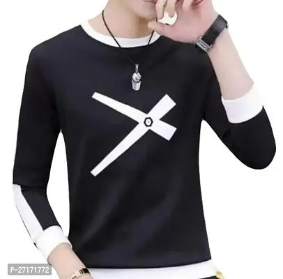 Reliable Black Cotton Blend Printed Round Neck Tees For Men