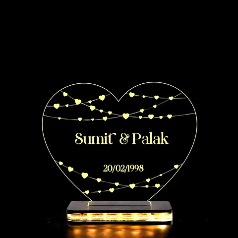 Vincentvolt Heart Shape Night Lamp With Customized Names And Date In Warm White Color