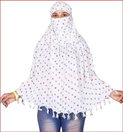 Scarf Cum Mask For Women Full Face And Hand Covered Ready To Wear Stitched Dupatta Anti Polution And Sun Rays Protction Smart Scarf With Tiny Prints