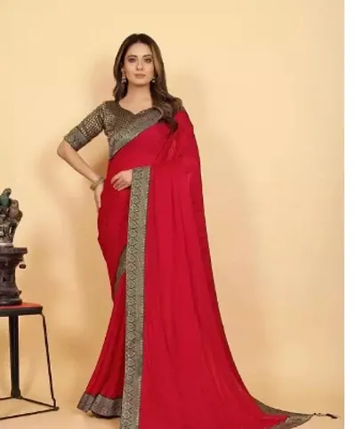 Art Silk Superline Lace Border Sarees With Blouse Piece