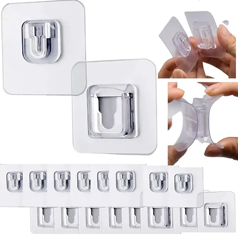 HORBAC Double-Sided Adhesive Hooks, Transparent Wall Hooks Waterproof and Oil-Proof , Reusable for Bathroom and Kitchen (Pack of 10)