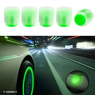 Tire Valve Stem Caps for Car, 5PCS Fluorescent Valve Stem Caps, Noctilucous Tire Air Caps Cover, Illuminated Auto Wheel Valve Stem Cap Fit for Car, Truck, SUV, Motorcycles, Bike (Green)-thumb0