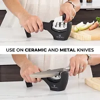 Handheld Knife Sharpener - Kitchen Chef's 3-Stage Sharpener for Metal  Ceramic Knives - With Ergonomic Handle, Non-Slip Rubber Base  Storage Pouch Plastic Material-thumb4