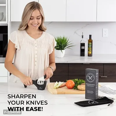 Handheld Knife Sharpener - Kitchen Chef's 3-Stage Sharpener for Metal  Ceramic Knives - With Ergonomic Handle, Non-Slip Rubber Base  Storage Pouch Plastic Material-thumb4