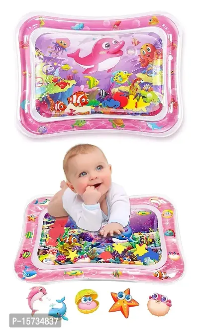 MUREN? Tummy time Play mat for Babies (Size 26?x20?) Leak-Proof Water Crawling Inflatable Mat with 5 Floating Toys for 3 4 5 6 7 8 9 10 Months Newborn Toddlers  Kids (Multicolor -Pink)-thumb0