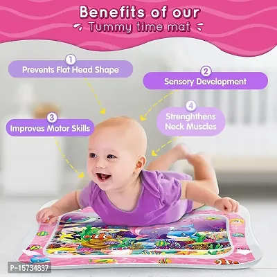 MUREN? Tummy time Play mat for Babies (Size 26?x20?) Leak-Proof Water Crawling Inflatable Mat with 5 Floating Toys for 3 4 5 6 7 8 9 10 Months Newborn Toddlers  Kids (Multicolor -Pink)-thumb5