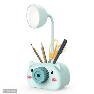 MUREN? LED USB Rechargeable Table Desk Lamp Cute Cartoon Pen Holder with Pencil Sharpener Flexible Neck Eye-Caring Night Light Phone Stand for Office Home Bedroom School Students Study Reading