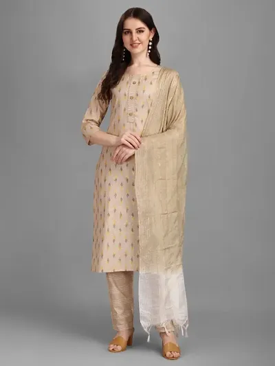 Fancy Cotton Silk Kurta, Bottom and Dupatta Set