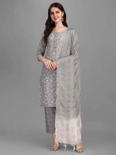 Silk Kurti With Palazzo and Dupatta Set