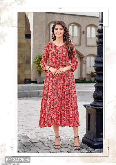 Rayon Kurti With all Over Print and Belt-thumb0