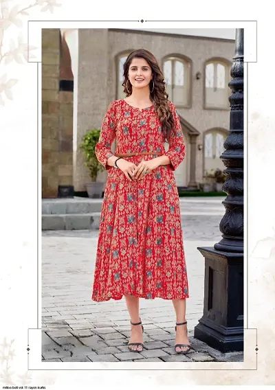 Rayon Kurti With all Over Print and Belt