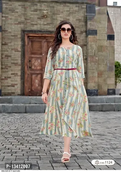 Rayon Kurti With all Over Print and Belt