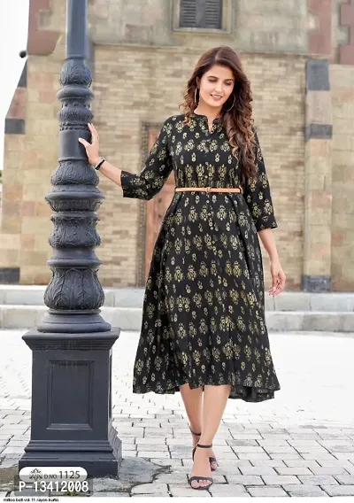 Rayon Kurti With all Over Print and Belt