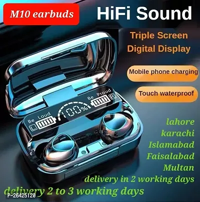 M10 Bluetooth 5.1 Earbuds.. in-Ear TWS Stereo Headphones with Smart LED Display Charging Built-in Mic for Sports Work - Black