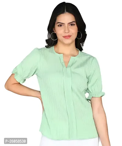 Elegant Green Polyester Solid Top For Women-thumb0